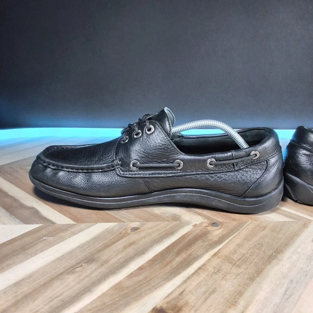 SAS Decksider Mens 11.5 WIDE Lace Up Boat Shoes Black Leather Comfort Support